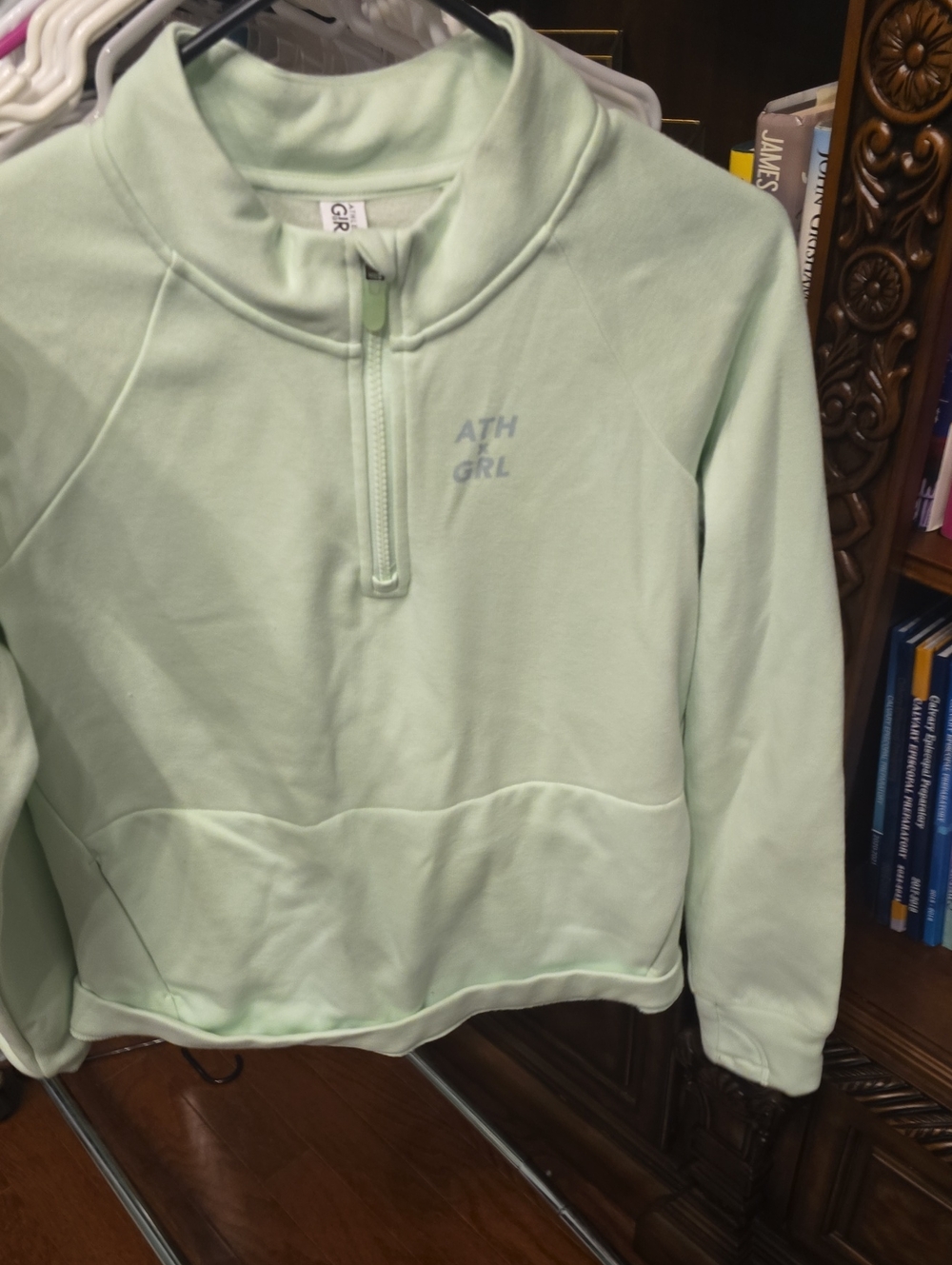 Athletic Girl- Quarter-Zip Pullover Sweater - Mint